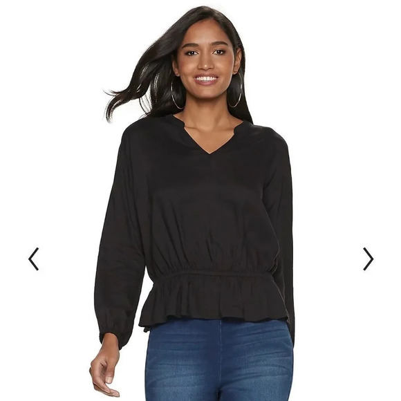 Jennifer Lopez black long sleeve blouse M - Picture 1 of 7